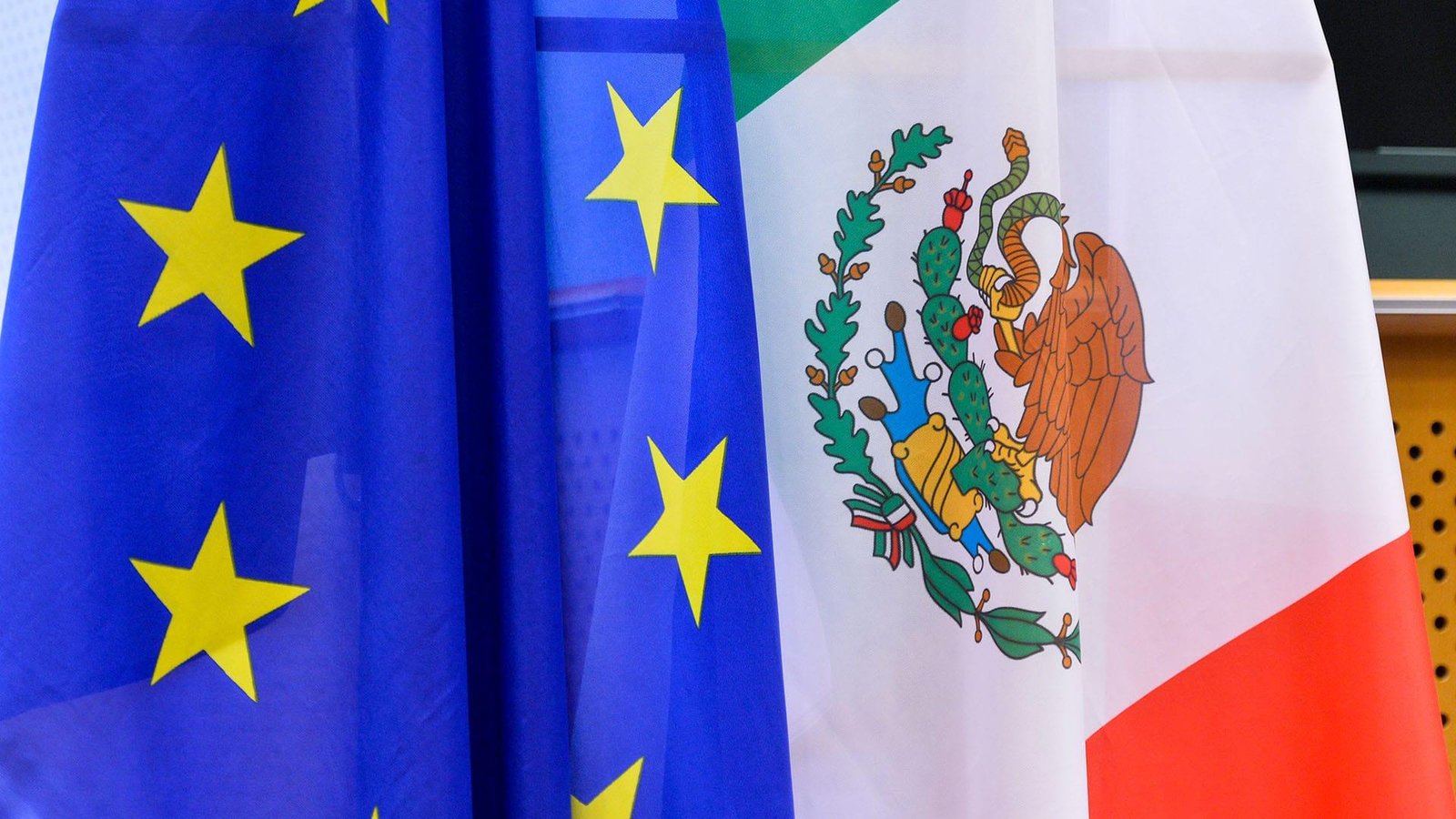 European Council officials discussing EU Mexico summit agreements in Brussels