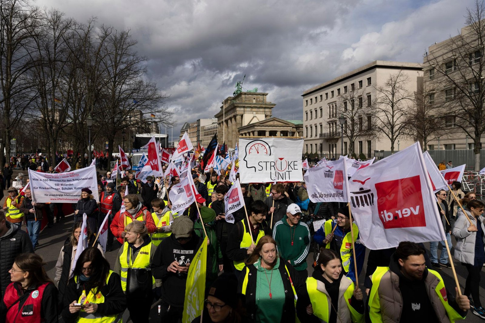 Friedrich Merz speaking during Germany labor protests in Berlin
