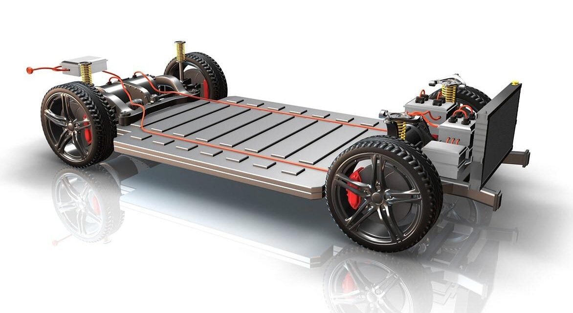 EV platform technology integrated into a modern electric vehicle chassis